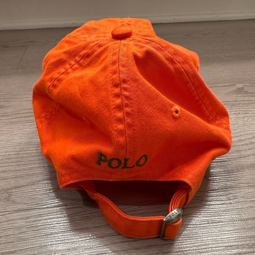 Ralph Lauren Vibrant Orange Polo Cap with Army Green Horse - Picture 3 of 7